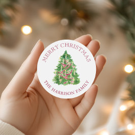 Wasserfarben Burgund und Grüner Weihnachtsbaum Runder Aufkleber