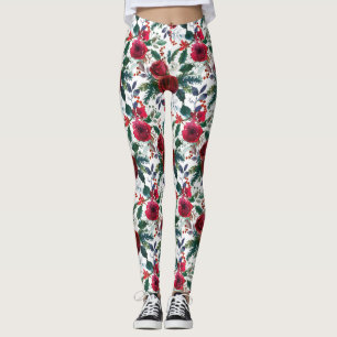 Wasserfarben Burgund Winter Blume Weihnachten Leggings