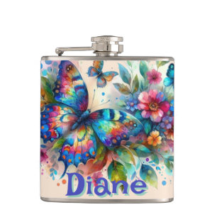 Wasserfarben Butterfly Blumengarten Personalisiert Flachmann