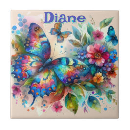 Wasserfarben Butterfly Blumengarten Personalisiert Fliese