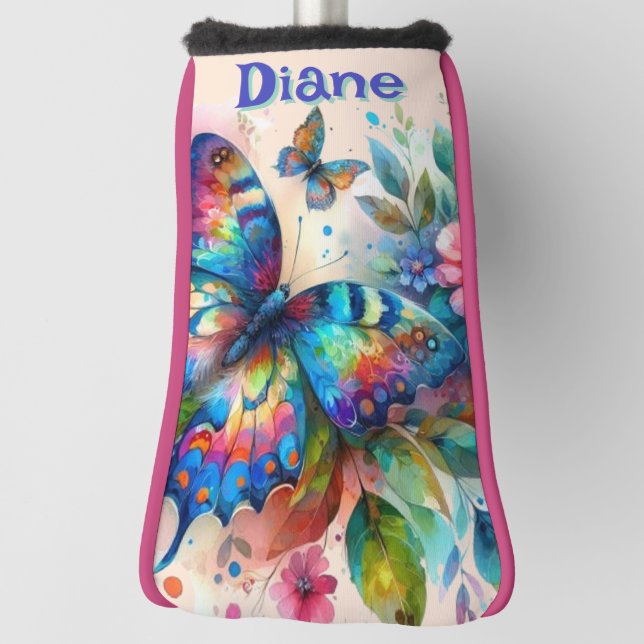 Wasserfarben Butterfly Blumengarten Personalisiert Golf Headcover (Rotieren 90)