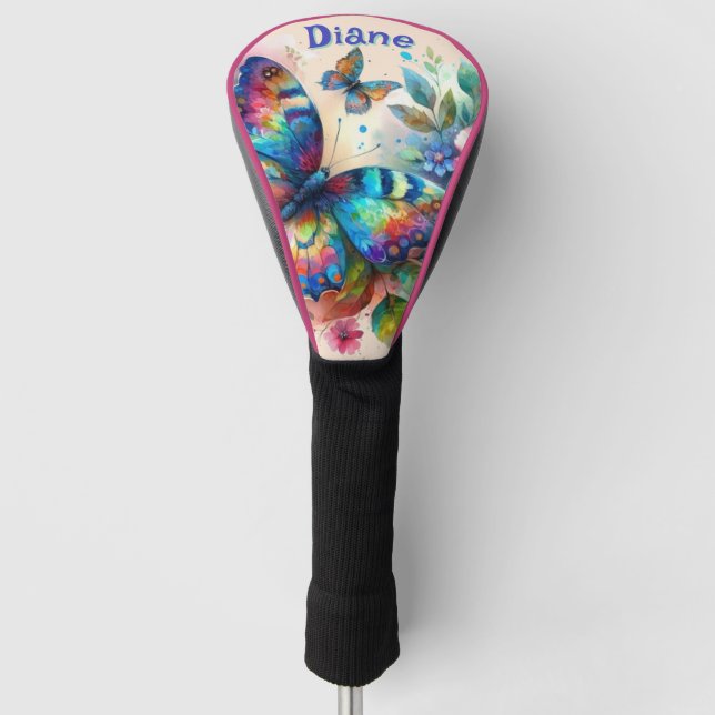 Wasserfarben Butterfly Blumengarten Personalisiert Golf Headcover (Vorderseite)