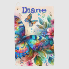 Wasserfarben Butterfly Blumengarten Personalisiert Golfhandtuch