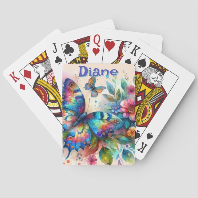 Wasserfarben Butterfly Blumengarten Personalisiert Spielkarten (Rückseite)