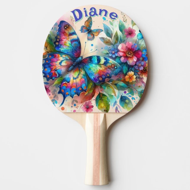 Wasserfarben Butterfly Blumengarten Personalisiert Tischtennis Schläger (Vorderseite)