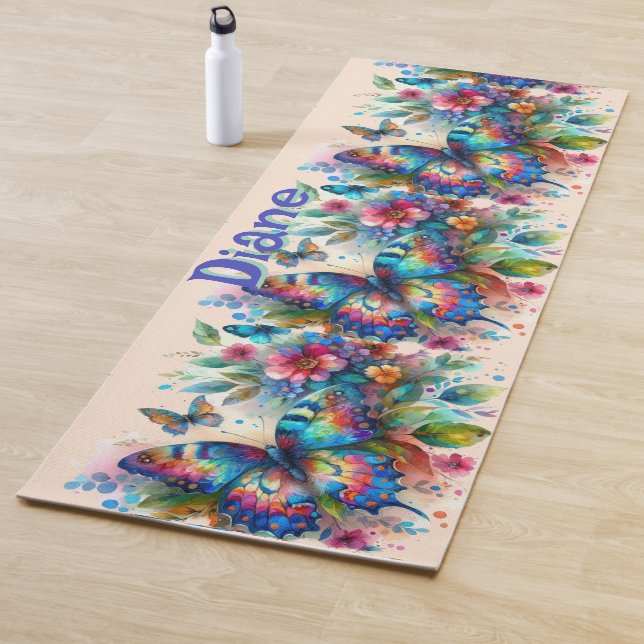 Wasserfarben Butterfly Blumengarten Personalisiert Yogamatte (Beispiel)