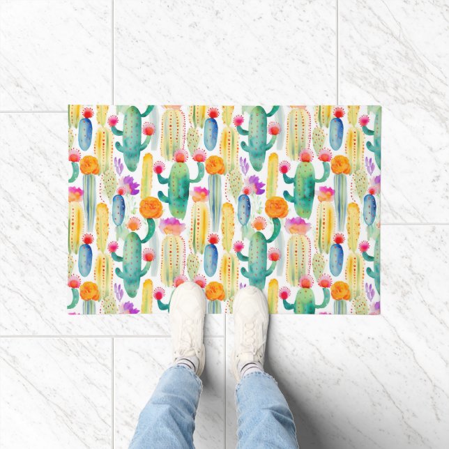Wasserfarben Cactus Art Pattern Wüste Bunter Spaß Fußmatte (Indoor)