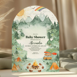 Wasserfarben Camping Babydusche Einladung