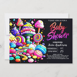 Wasserfarben-Candyland-Babydusche Einladung
