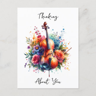 Wasserfarben Cello und Blumen denken über Sie Postkarte