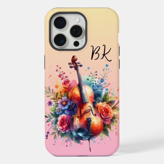 Wasserfarben Cello und Blumen Persönlich iPhone 15 Pro Max Hülle (Rückseite)