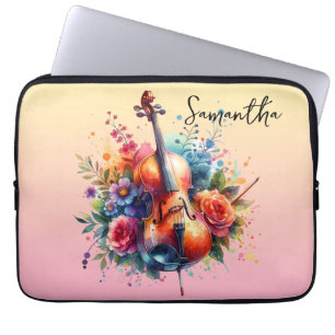 Wasserfarben Cello und Blumen Persönlich Laptopschutzhülle