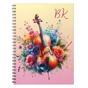 Wasserfarben Cello und Blumen Persönlich Notizblock