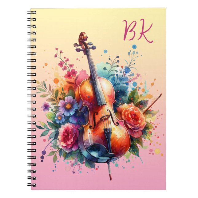 Wasserfarben Cello und Blumen Persönlich Notizblock (Vorderseite)