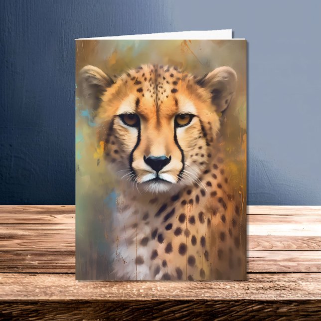 Wasserfarben Cheetah im Wilden Safari Portrait Karte (Von Creator hochgeladen)