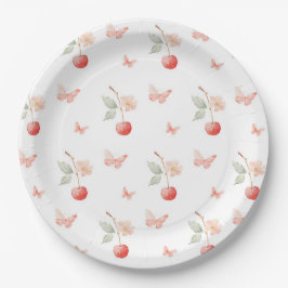 Wasserfarben Cherry Pink Butterfly Girl Babydusche Pappteller