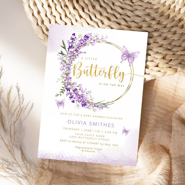 Wasserfarben-Chic Lila Butterfly Baby Dusche Einladung (Von Creator hochgeladen)