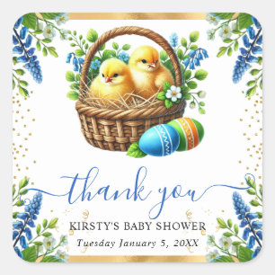 Wasserfarben-Chicks Frühlingsblumen Kinderdusche Quadratischer Aufkleber