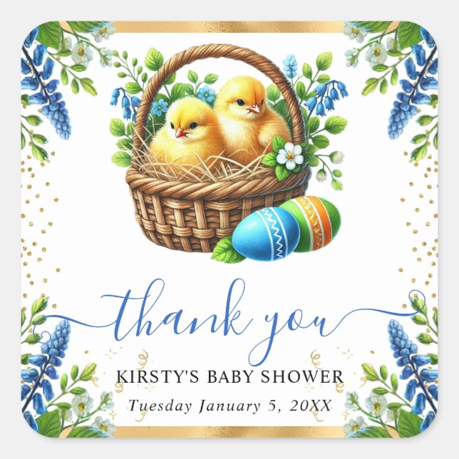 Wasserfarben-Chicks Frühlingsblumen Kinderdusche Quadratischer Aufkleber (Vorderseite)