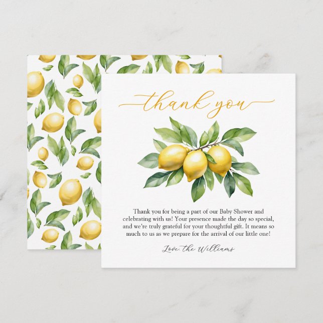 Wasserfarben Citrus Lemon Babydusche Dankeskarte (Vorne/Hinten)