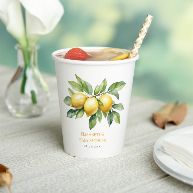 Wasserfarben Citrus Lemon Babydusche Pappbecher (In Situ)