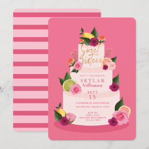 Wasserfarben Citus Floral 3 Tier Cake 16 . Geburts Einladung