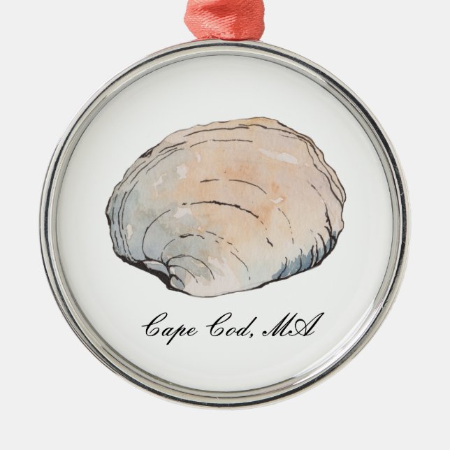Wasserfarben Clam Seashell Beach Ornament Aus Metall (Vorne)