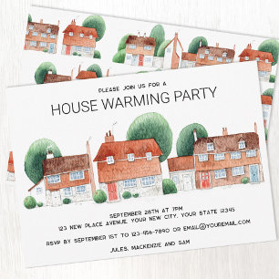 Wasserfarben-Cottages Neue Heimat Einweihungsparty Einladung