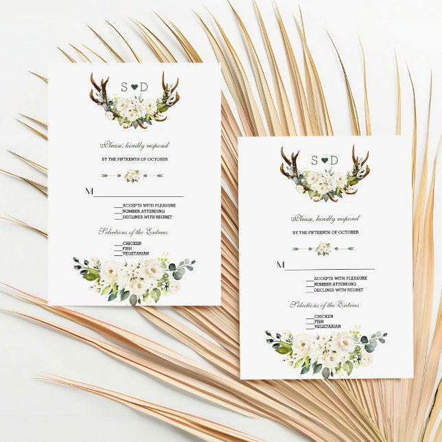 Wasserfarben-Creme, weiße Blumenkleber Hochzeit RSVP Karte (Von Creator hochgeladen)