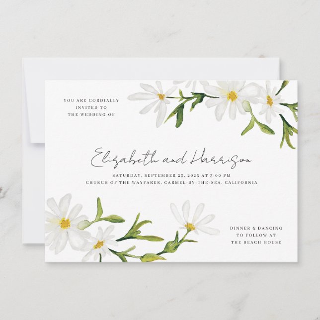Wasserfarben Daisy Custom Floral Wedding Einladung (Vorderseite)