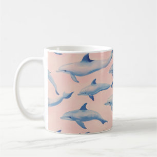 Wasserfarben-Delfin-Muster Küstenstrand Ozean Kaffeetasse