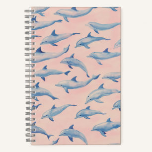 Wasserfarben-Delfin-Muster Küstenstrand Ozean  Notizbuch