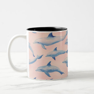 Wasserfarben-Delfin-Muster Küstenstrand Ozean Zweifarbige Tasse