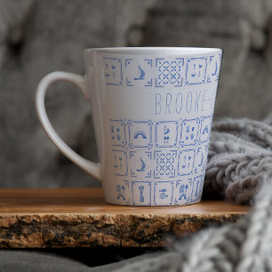 Wasserfarben Delft Blau-weiße Kachel Monogramm Milchtasse
