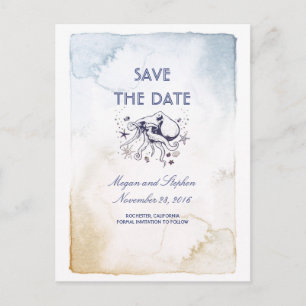 Wasserfarben der Navy - Oktopus Save the Date Ankündigungspostkarte