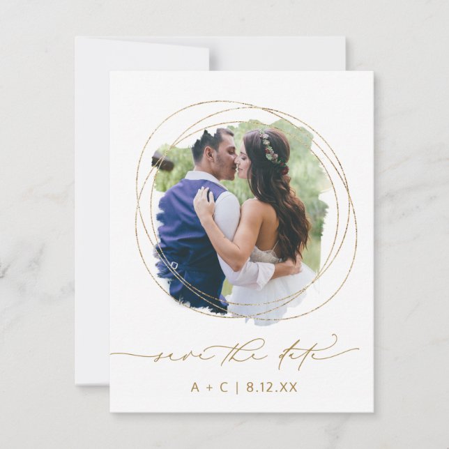 Wasserfarben des geometrischen Fotos Hochzeiten Save The Date (Vorderseite)