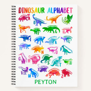 Wasserfarben-Dinosaurier-Alphabet Farbige Dino-Kin Notizbuch