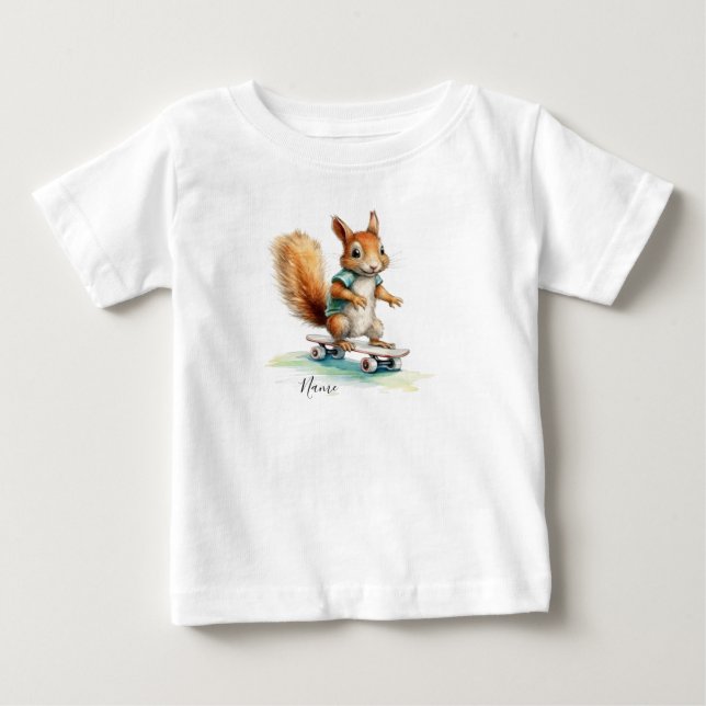 Wasserfarben-Eichhörnchen-Skateboard Baby T-shirt (Vorderseite)