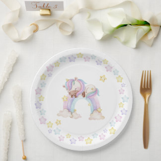 Wasserfarben-Einhorn-Babydusche Pappteller
