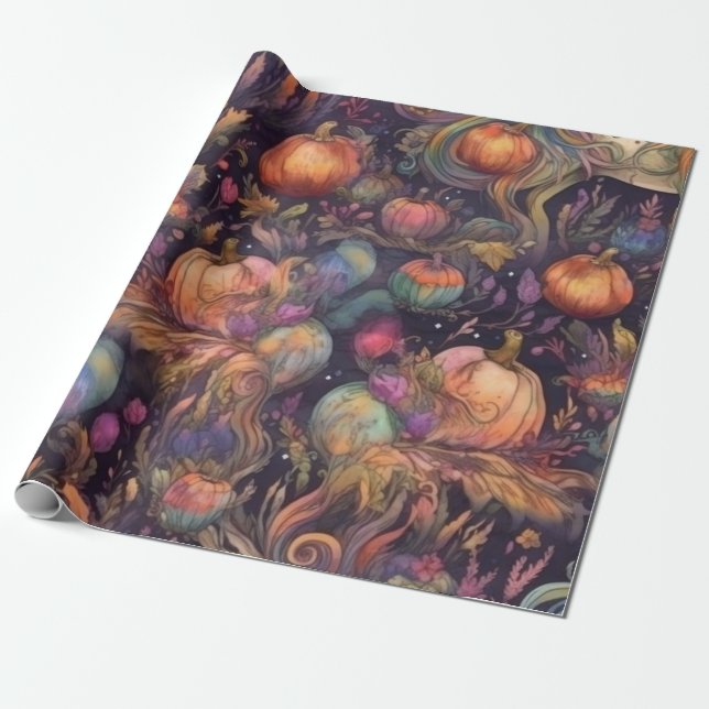 Wasserfarben-Einhorn für Halloween-Muster Geschenkpapier (Ungerollt)