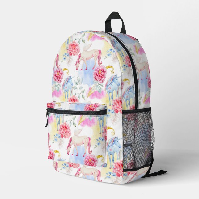 Wasserfarben-Einhorn-Muster Bedruckter Rucksack (Rückseitige Ecke Rechts)