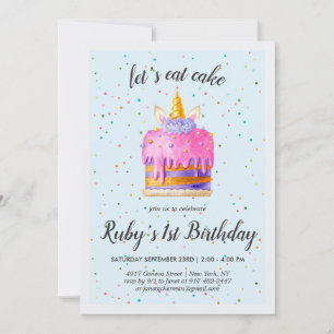 Wasserfarben-Einhorn-Torte-Birthday-Einladung Einladung