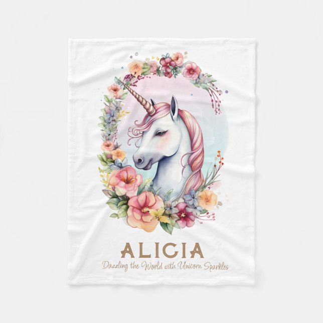 Wasserfarben Einhorn und Blumenkreide Baby Blanket Fleecedecke (Vorderseite)