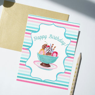 Wasserfarben-Eisbecher-Geburtstag Karte