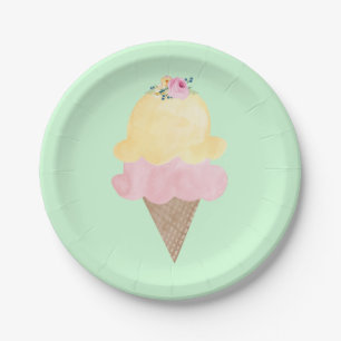 Wasserfarben-Eiscreme-Kegel Grün Papier-Teller Pappteller
