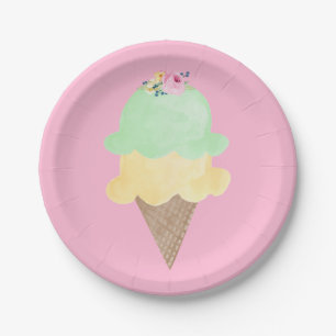 Wasserfarben-Eiscreme-Kegel-Rosa-Papierteller Pappteller
