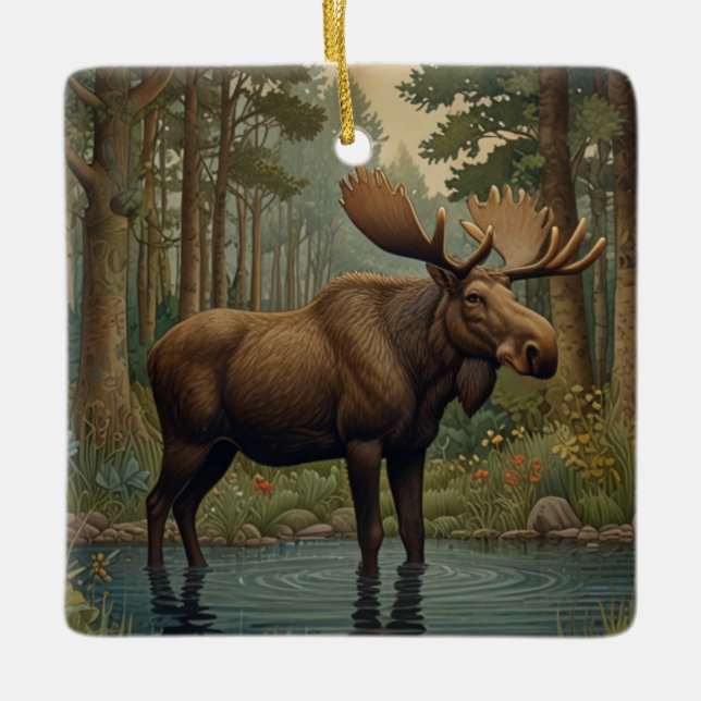 Wasserfarben-Elche bohobolder Waldlandschaft Keramikornament (Vorderseite)
