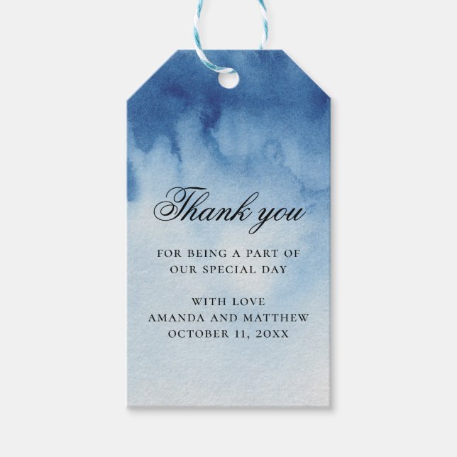 Wasserfarben elegante blaue nautische Hochzeit dan Geschenkanhänger (Vorderseite)