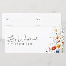 Wasserfarben Elegante Wildblumen-Geschenkgutschein