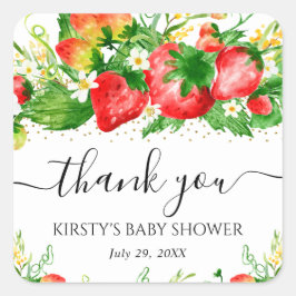 Wasserfarben Erdbeeren und Blume Kinderdusche Quadratischer Aufkleber